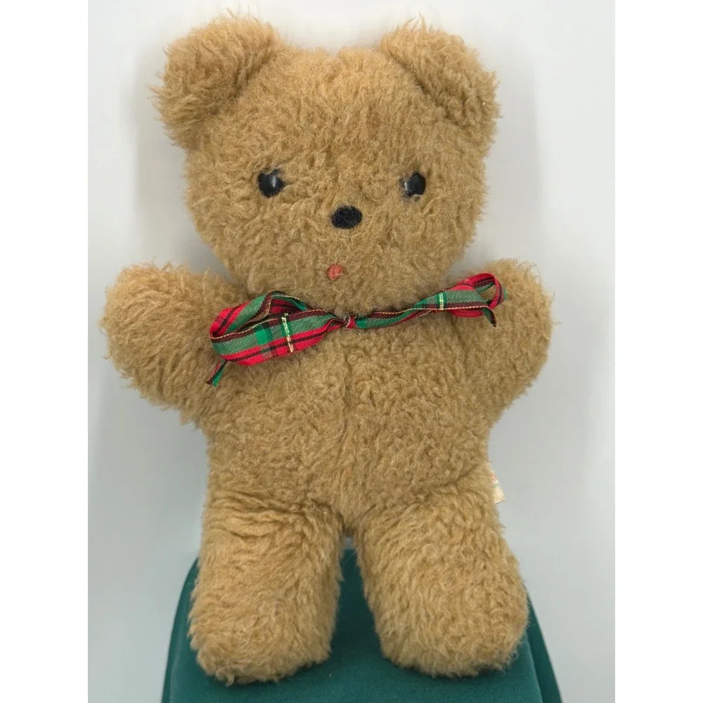 Vintage Douglas Cuddle Toys Teddy Bear Tan Plush Plaid Bow 7.5